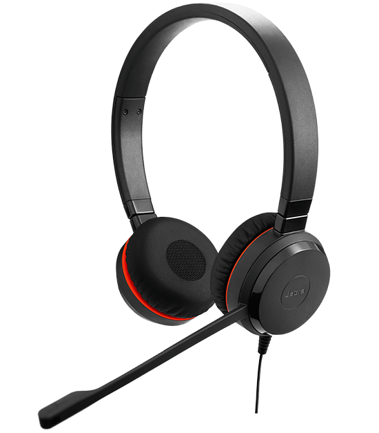 Jabra Evolve 30 Stereo / Mono headset facing to the left