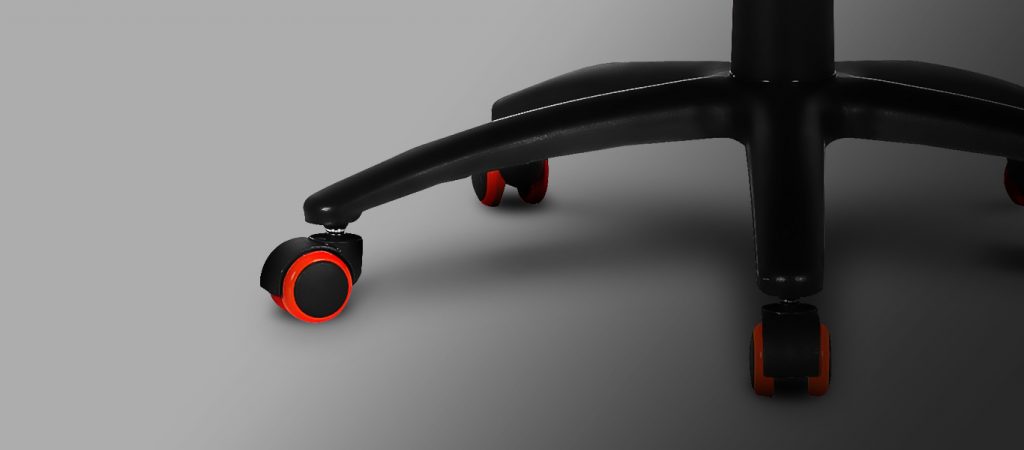 The bottom base with wheels of the Cougar Fusion gaming chair