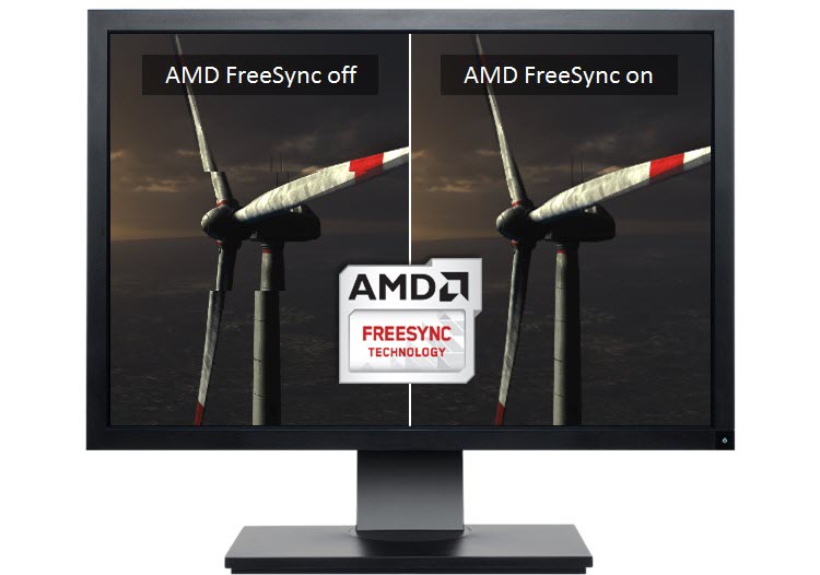 a monitor showing two pictures with and without FreeSync