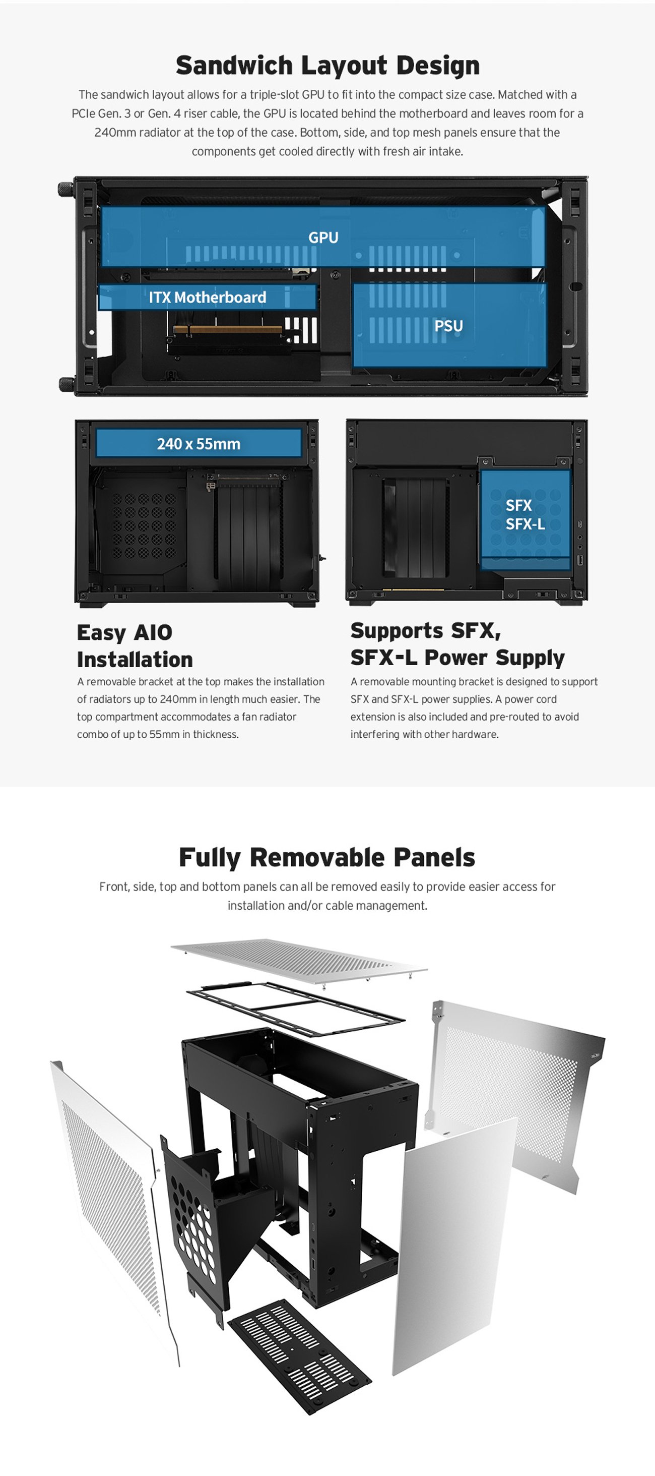 LIAN LI A4-H2O Silver SPCC / Aluminum Mini-ITX Computer Case, PCI4.0 Riser  Card Cable Included (A4-H2O A4) 