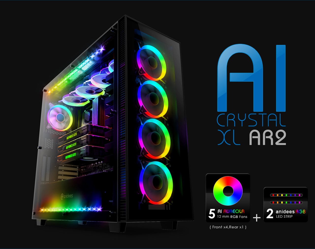 anidees AI Crystal XL AR V2 Tempered Glass Full Tower ATX Case