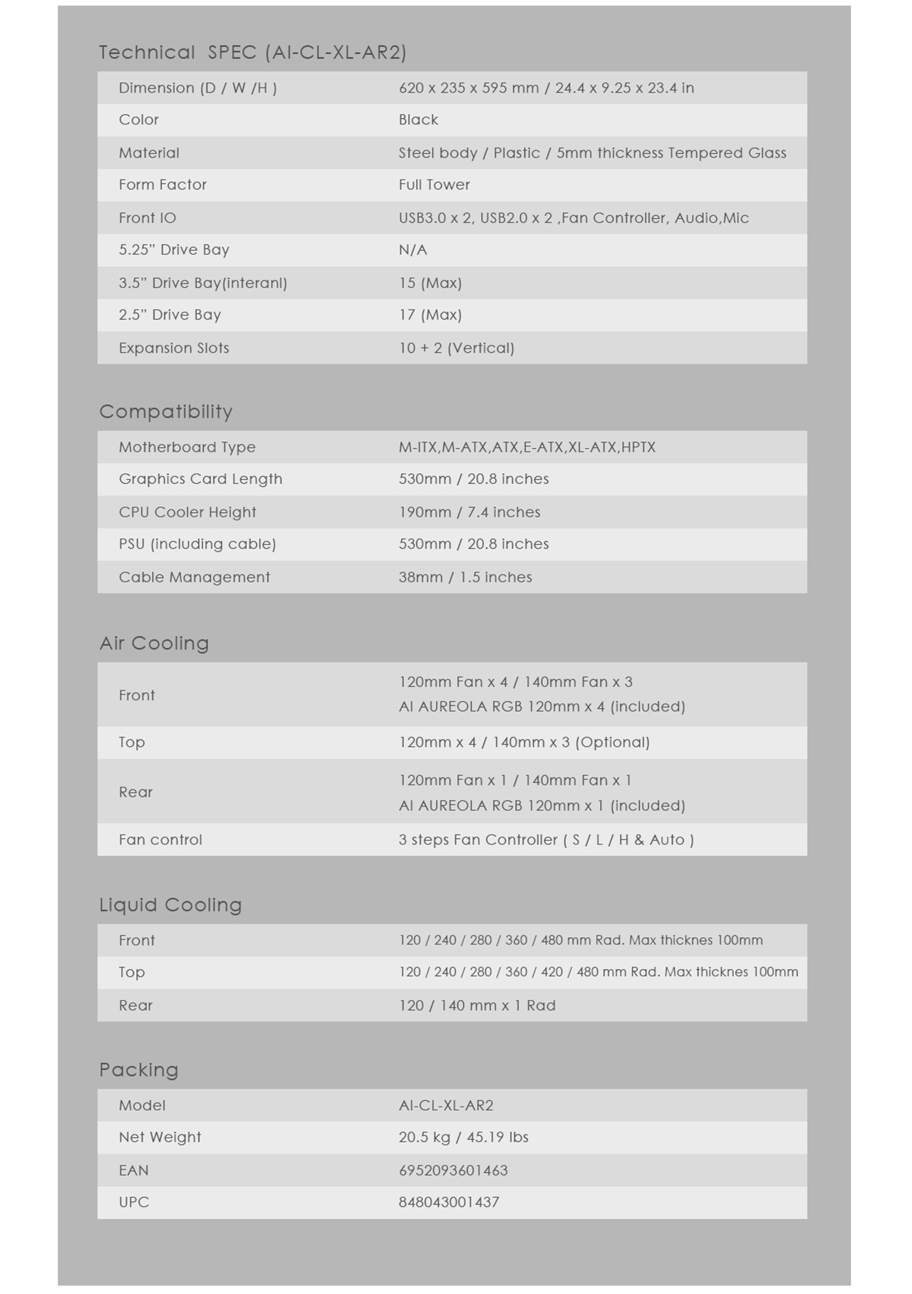 anidees AI Crystal XL AR V2 Tempered Glass Full Tower ATX Case