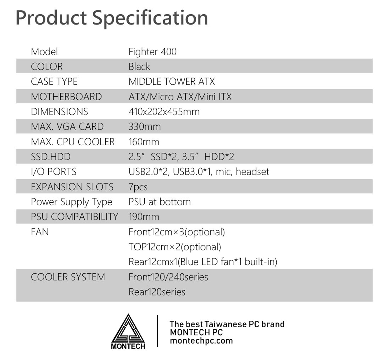 Montech FIGHTER 400 ATX Mid-Tower Computer Gaming Case