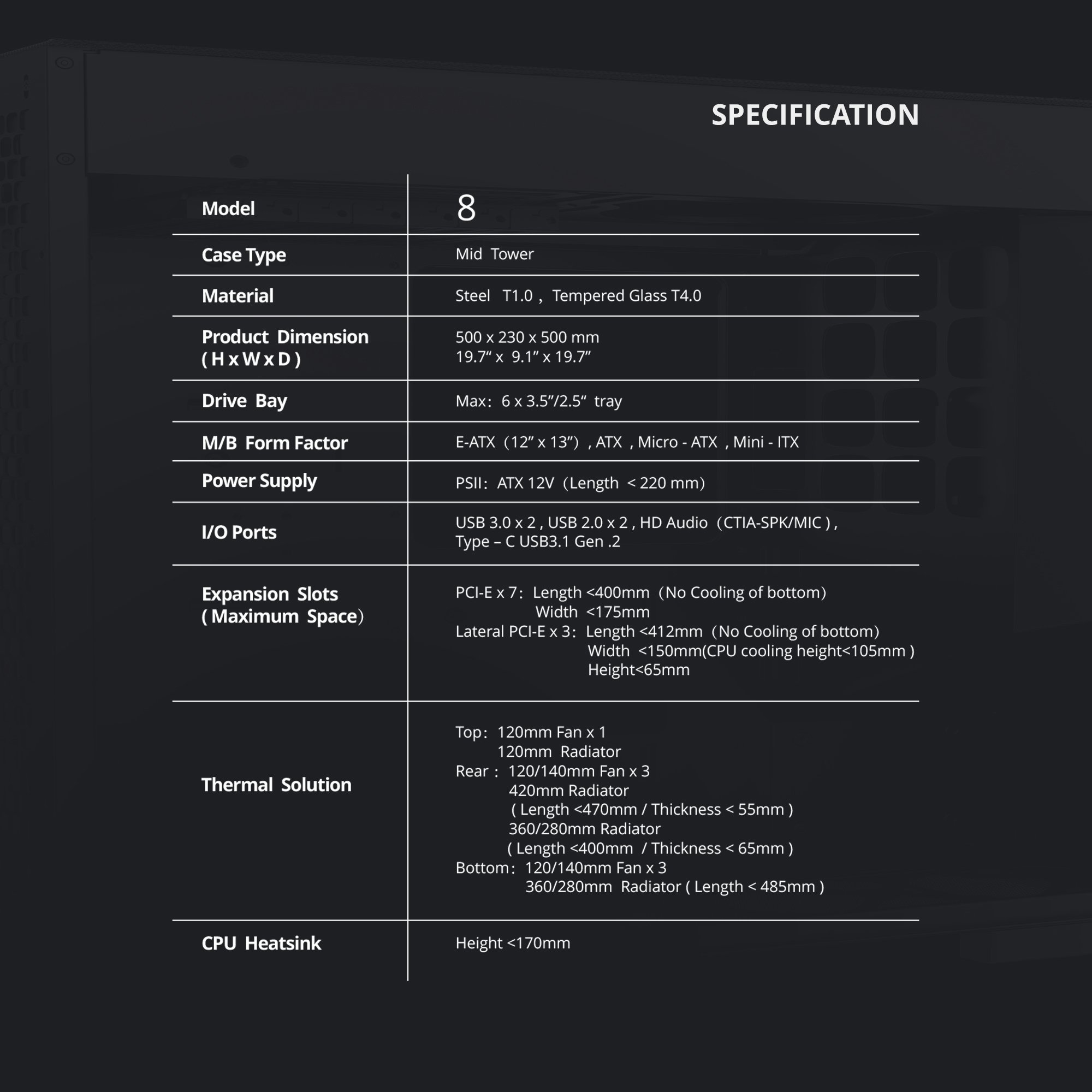 Geometric Future M8 Celluloid Mid Tower E-ATX/ATX Gaming Case, 4mm ...