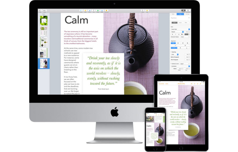 an iMac, an iPad and an iPhone with iCloud interface on their screens