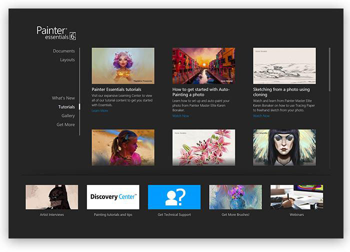 An interface listing intuitive turorials for workflow tips