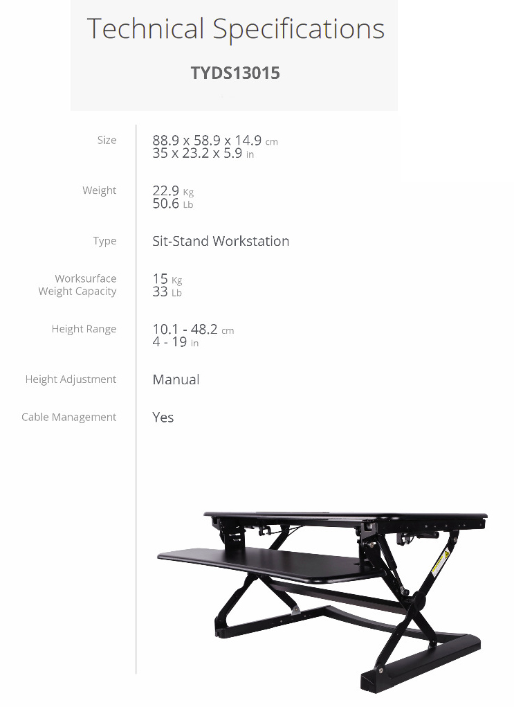 Specifications for the stand and a stand picture under it