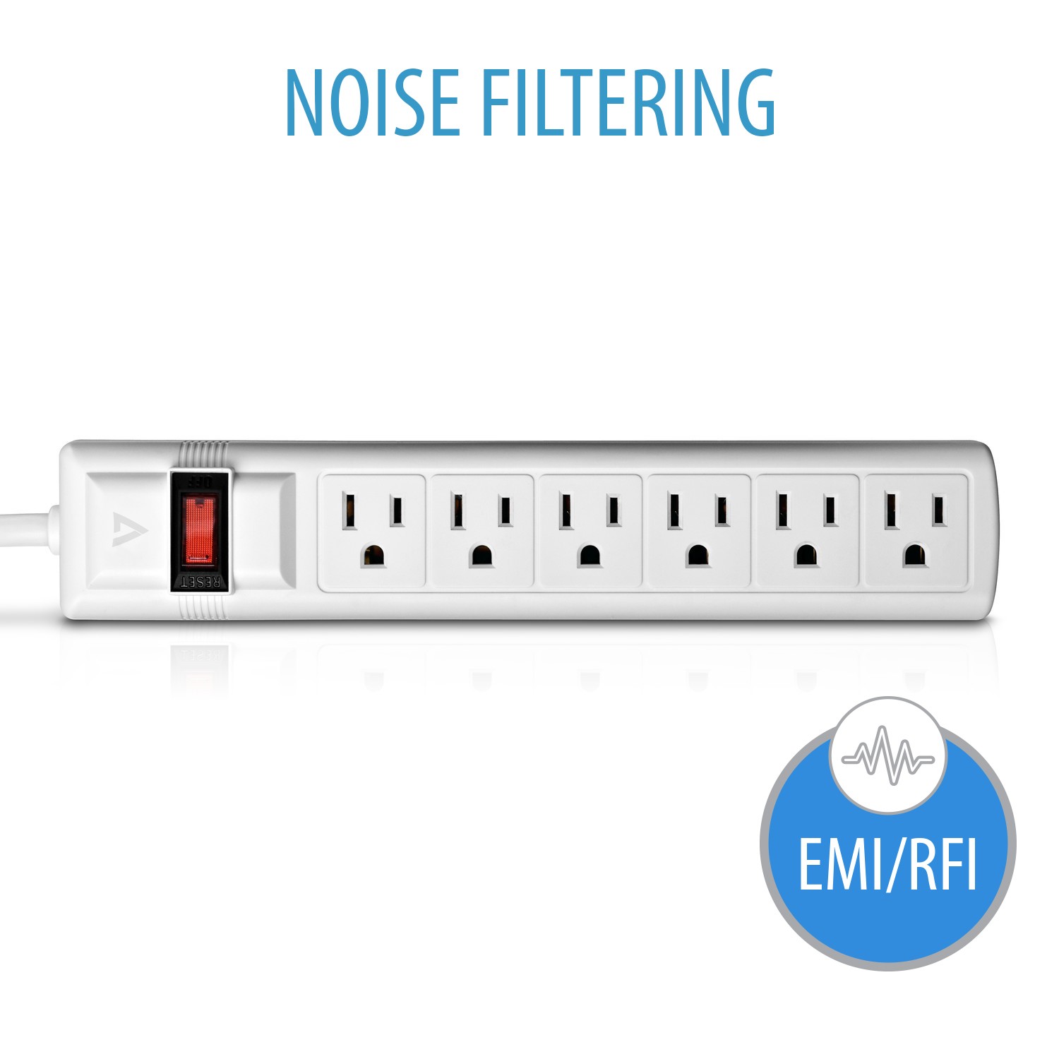 V7 6-Outlet Home/Office Surge Protector, 8 ft cord, 900 Joules - White