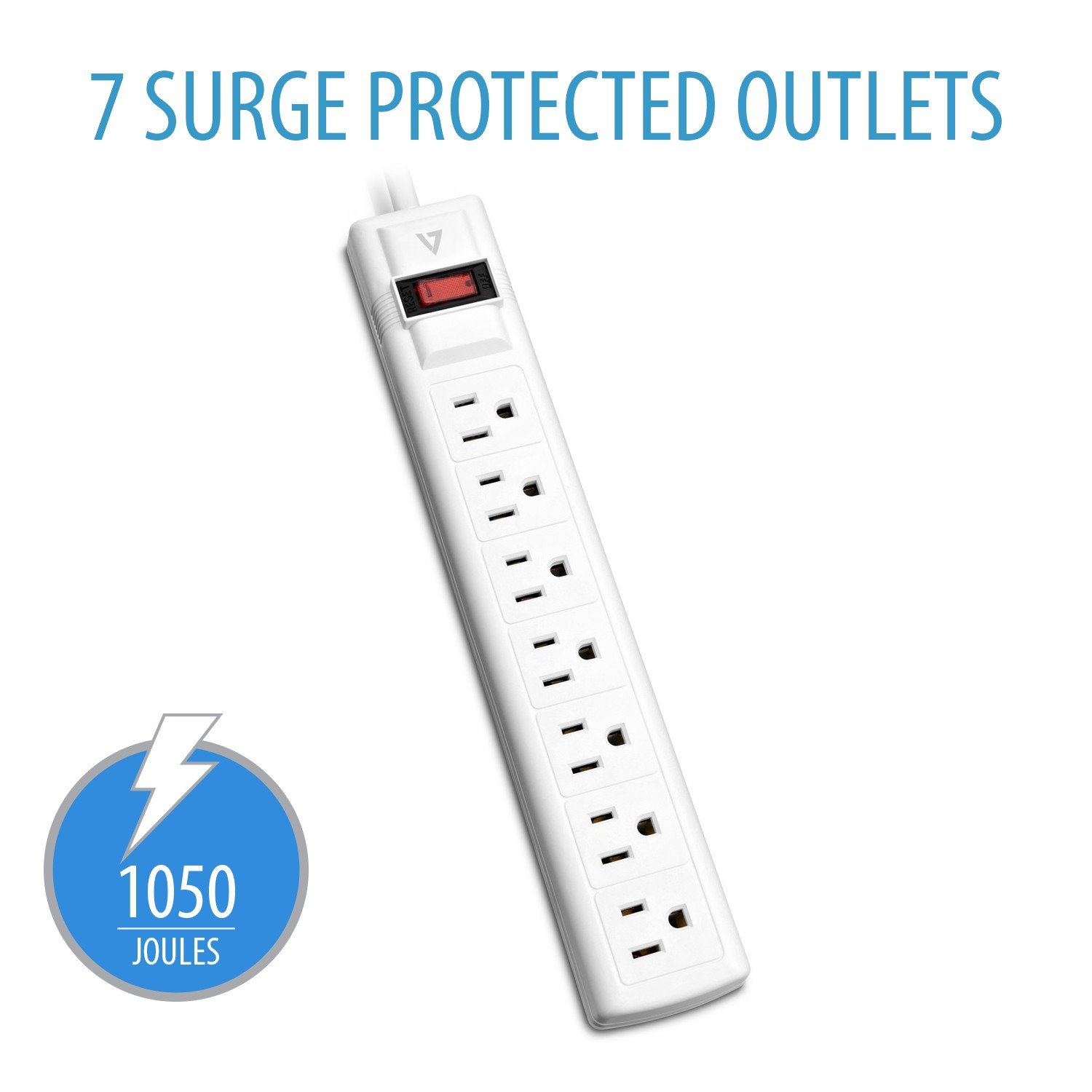 V7 7-Outlet Home/Office Surge Protector, 12 ft cord, 1050 Joules - White
