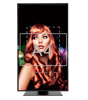 a monitor with a woman image as screen showing different angle effect of the monitor