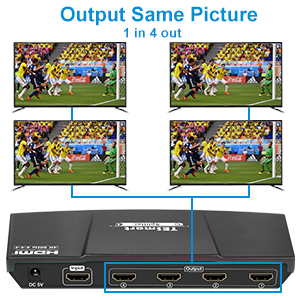 TESmart 1x4 4 Ports HDMI Powered Splitter