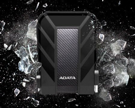 black ADATA HD710 Pro with some glass pieces