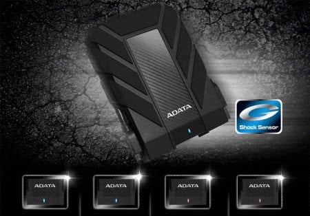 black ADATA HD710 Pro with its LED indicators