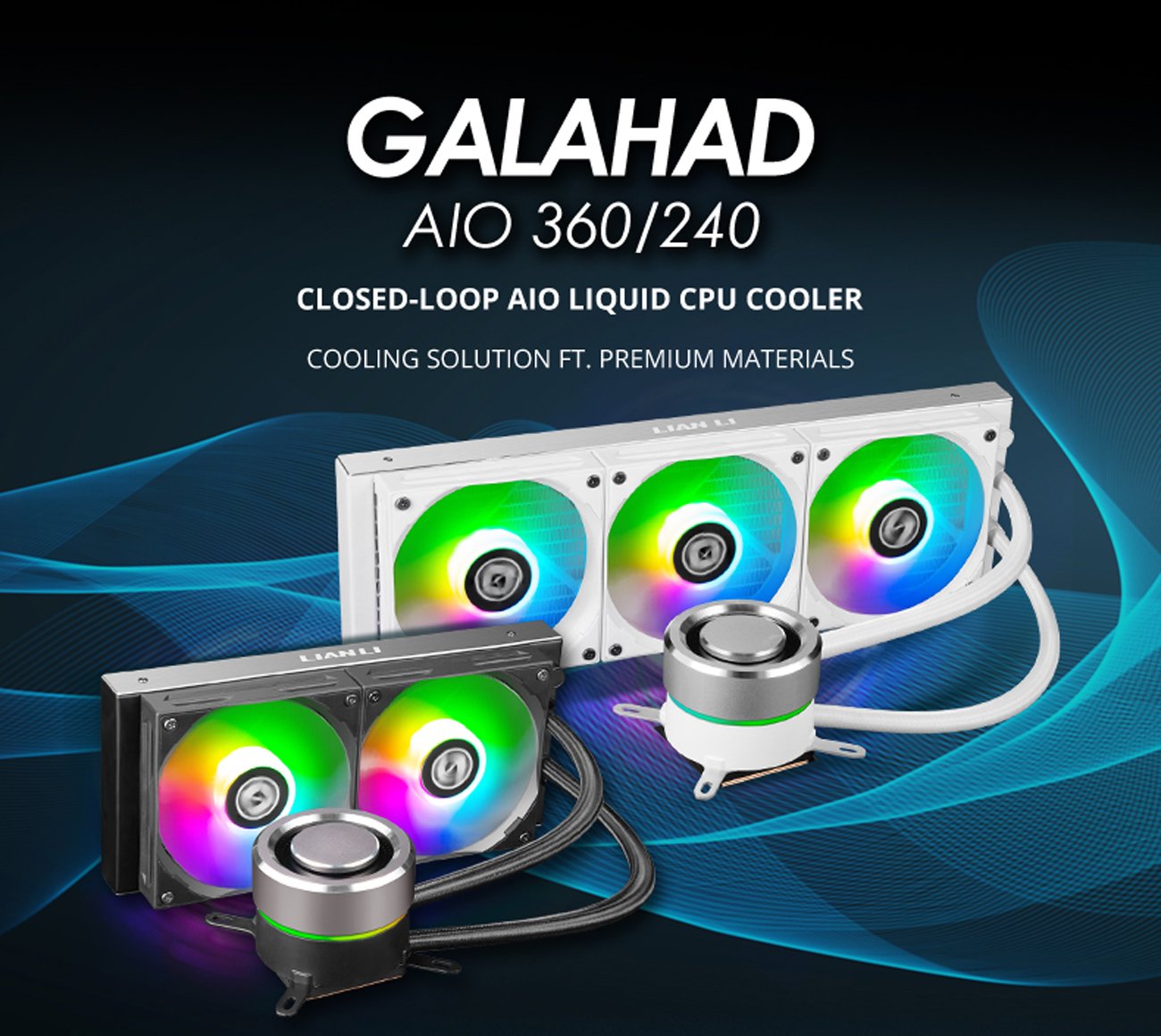 LIAN LI GALAHAD AIO 240, RGB Fans CPU Liquid Cooler, Dual 120mm 