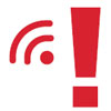  A wireless signal accompanied by an exclamation mark  