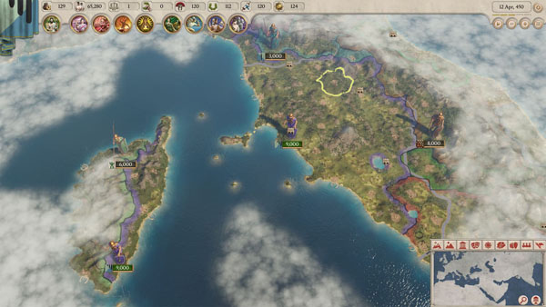 Imperator: Rome Screenshot Showing a Colored Map of the Coast of Italy