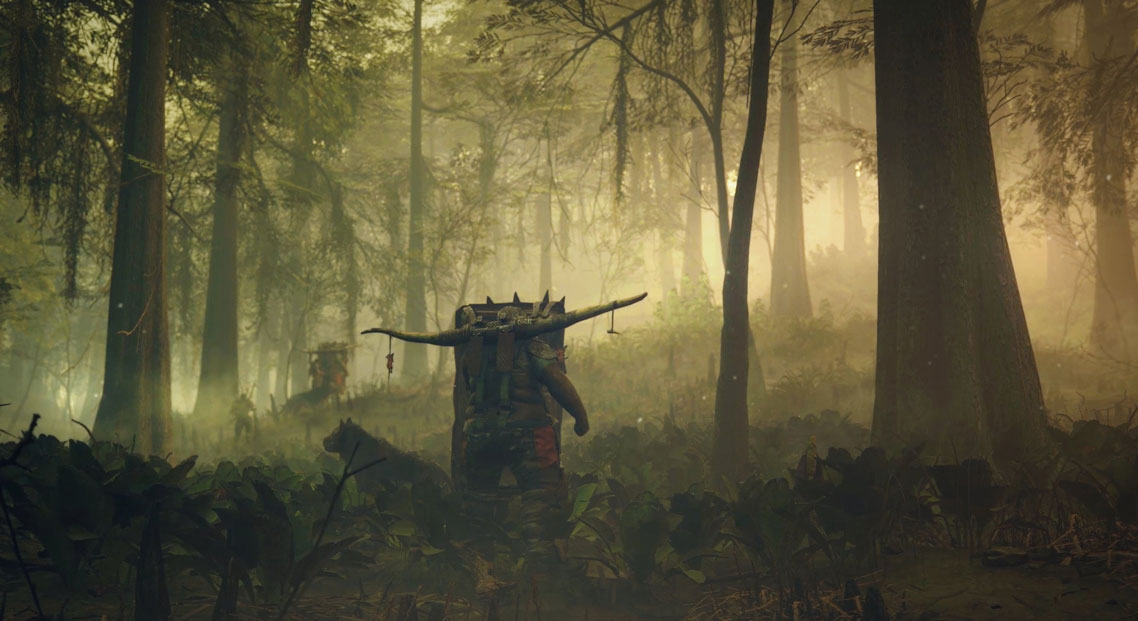 A wooded forest with mutant enemies patrolling