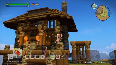  Game scene of the female and male with black hair building a house  
