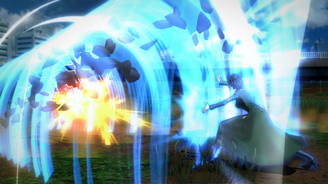  Two character fighting on grassland, with one female character releasing powerful skill   