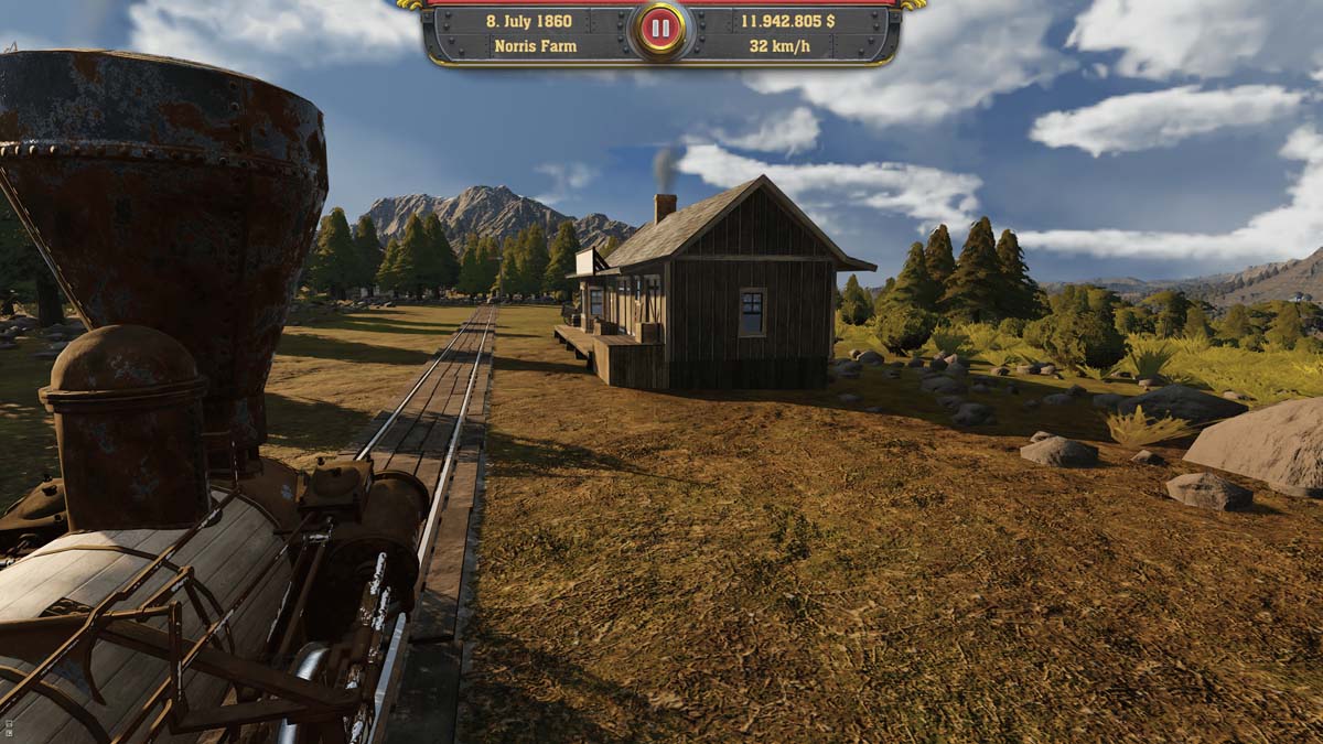 Shot of the Front of a Train Engine Approaching a Rural Train Station
