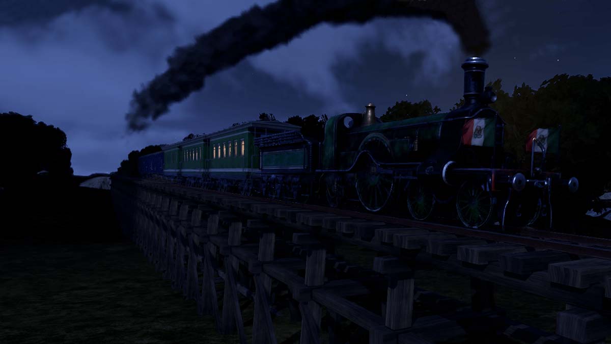 A Closeup Shot of a Train Approaching and Blowing Out Black Smoke at Night