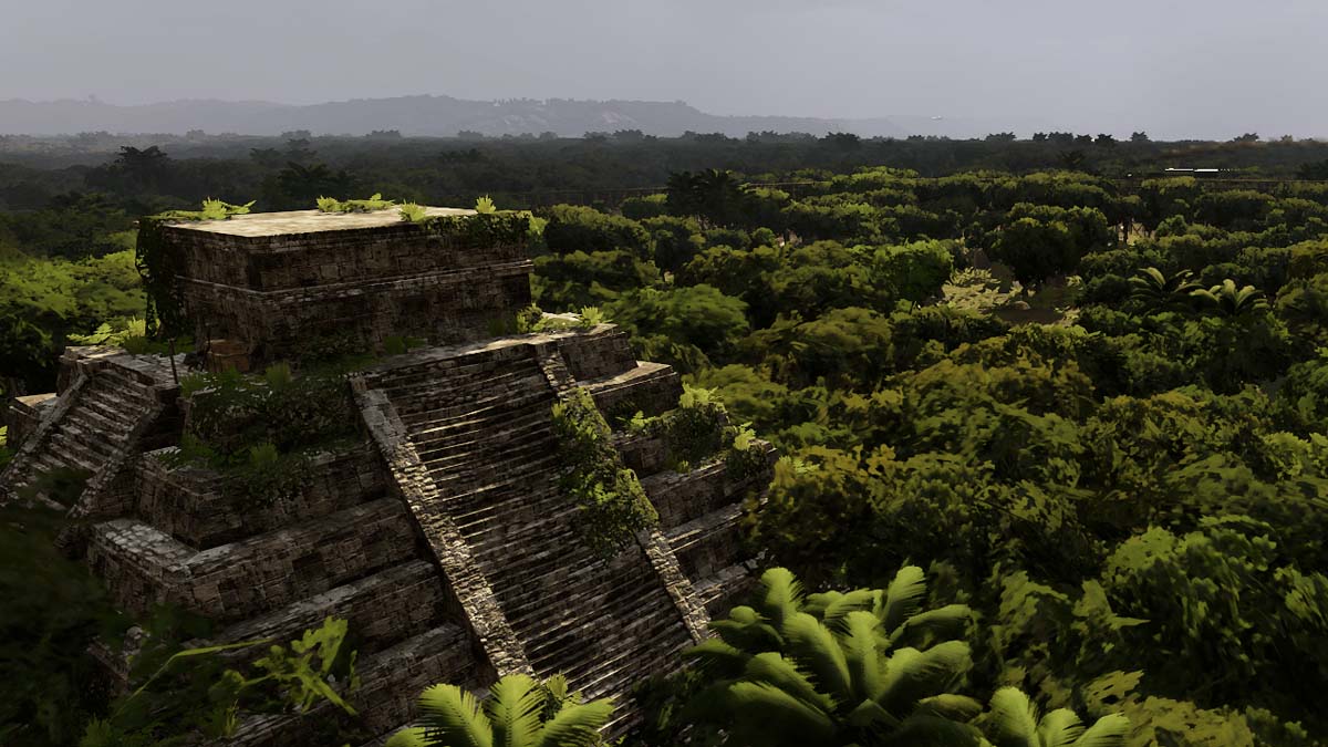 A Birdseye View of a Mayan Temple Ruin