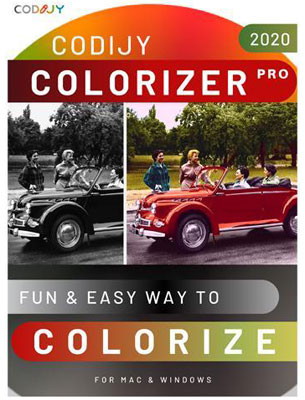  At the middle part of this picture are two cars side by side, with left one in Black and White and right one in color. Above are texts reading as “CODIJY Colorizer Pro 2020”. Below are texts reading as “”Fun and easy way to colorize” 