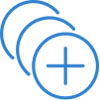   Sketch of multiple circles in a line, with a plus symbol in the center 