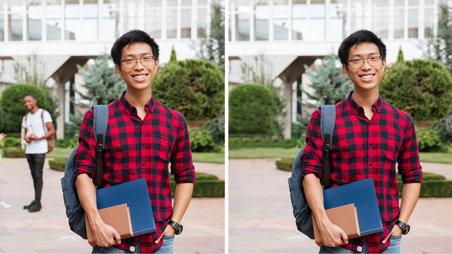 Two pictures with one has a background object and the other one without