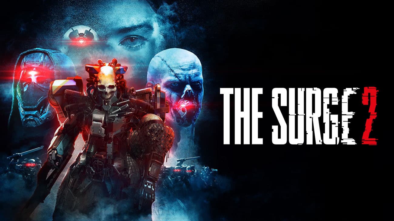 main banner for The Surge 2: Premium Editionshowing an old man running with game titles following him