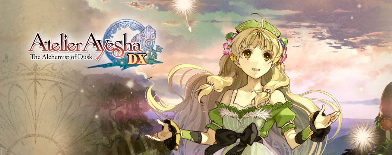 Atelier Ayesha: The Alchemist of Dusk DX main banner showing a female character