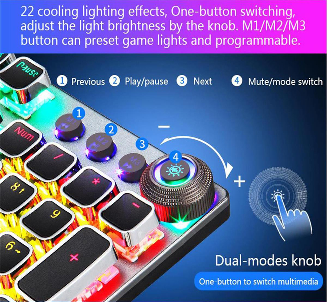 MILANG clavier mécanique de jeu MK808, 104 touches, lumineux  e-sports,interrupteur bleu à prix pas cher