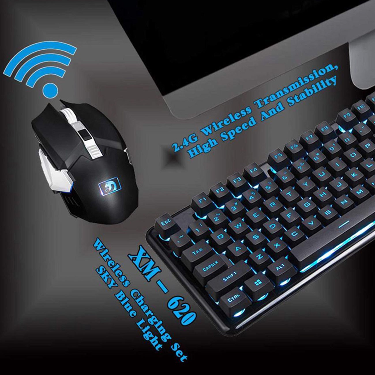 WUHAN WEI&WEN INTERNATIONAL TRANING E-sport Wireless Charging Glowing Manipulator Gaming Keyboard and Mouse Set