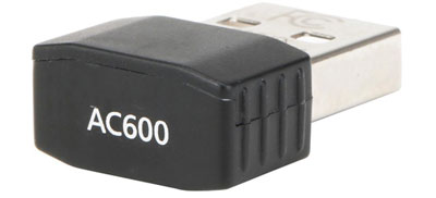  Closeup of the boot of the USB dongle, with printed texts reading as “AC600”  