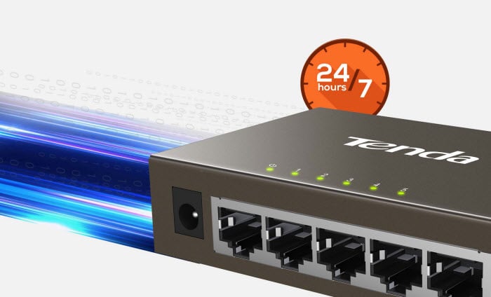 a close look of Tenda TEG1005D's RJ45 ports