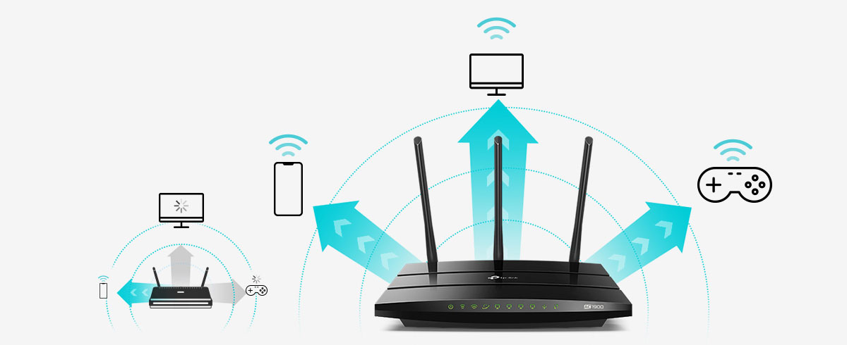 Graphic banner showing the Archer A9 connecting to more device icons than a traditional router