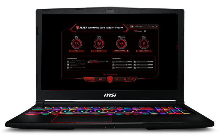 MSI Gaming Laptop Open and Facing Forward