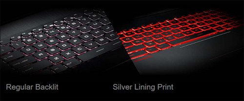 Regular backlit keyboard with silver lining print