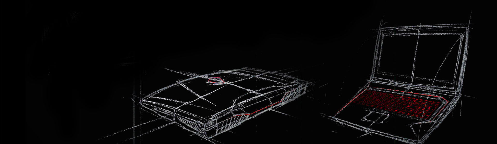 Chalk drawing of closed and open GL63 gaming laptops