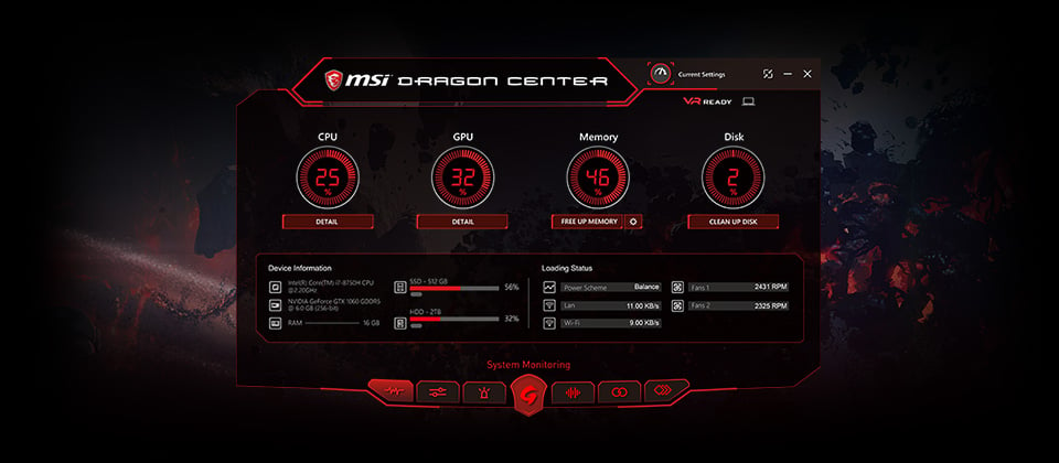 MSI Dragon Center APP PLAYER software window