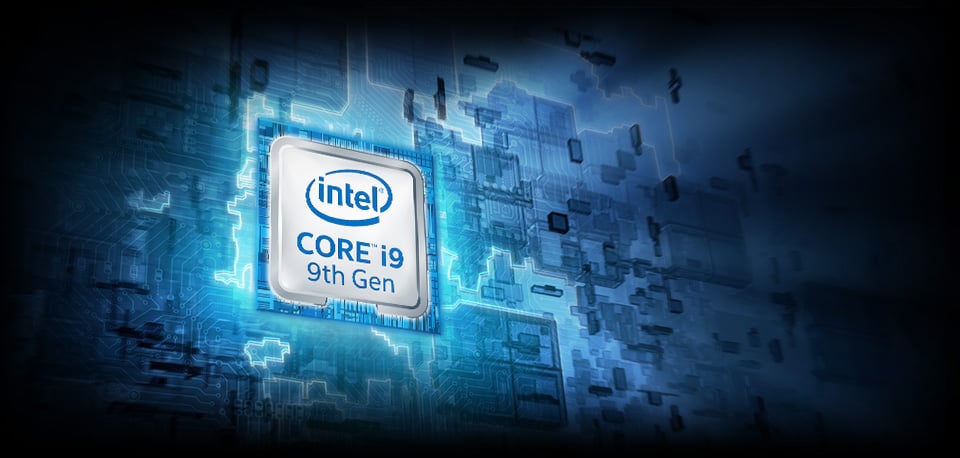 Intel Core i9 9th Gen badge in stylized circuitry