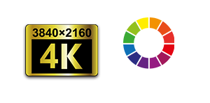 4K 3840x2160 and 100% Adobe RGB badges