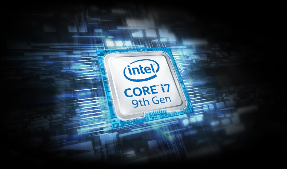 Intel Core i7 9th Gen Badge on a Lit-Up Stylized Chipset