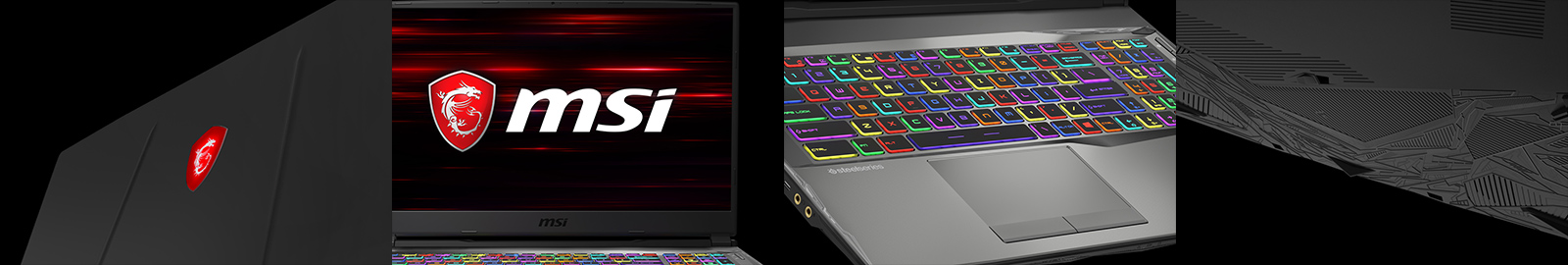 Four Different Views to Show MSI GP75: Front Cover, Screen, Keyboard and Exhaust Vents
