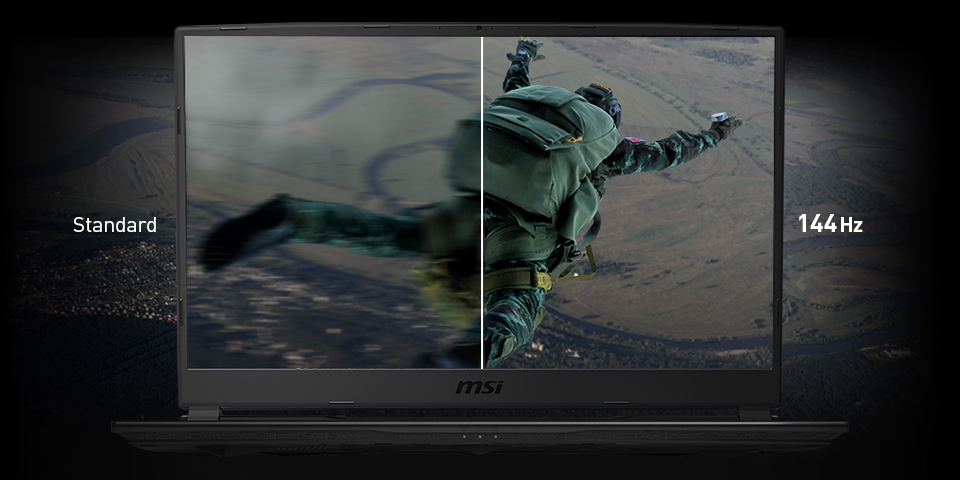 MSI GP75's Screen Shows A Comparison Picture: Left is Standard and Right is 144Hz Screen