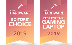 Icons for Tom's Hardware Editors' Choice Award 2019 and Tom's Hardware Best Overall Gaming Laptop Award 2019