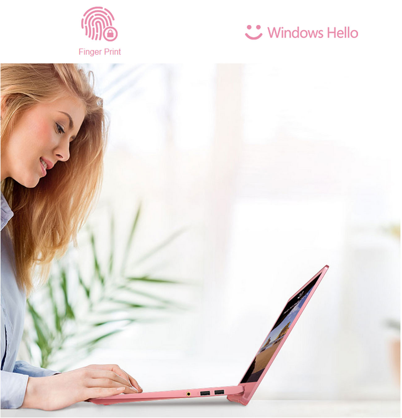 A girl works with MSI Laptop Prestige 14 A10SC-091 notebooks side view