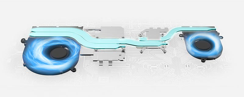 Cooling System: 2 Dedicated Fans and 3 Heat Pipes.