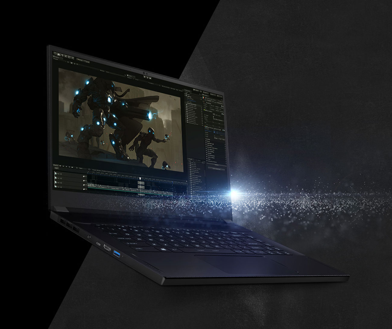 laptop with a game screenshot as screen