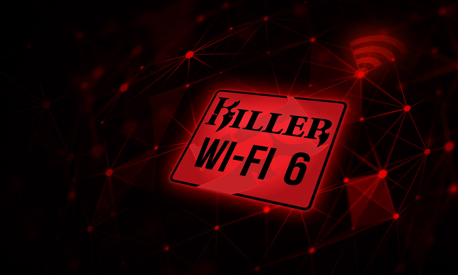 wifi 6 icon in a red abstract background